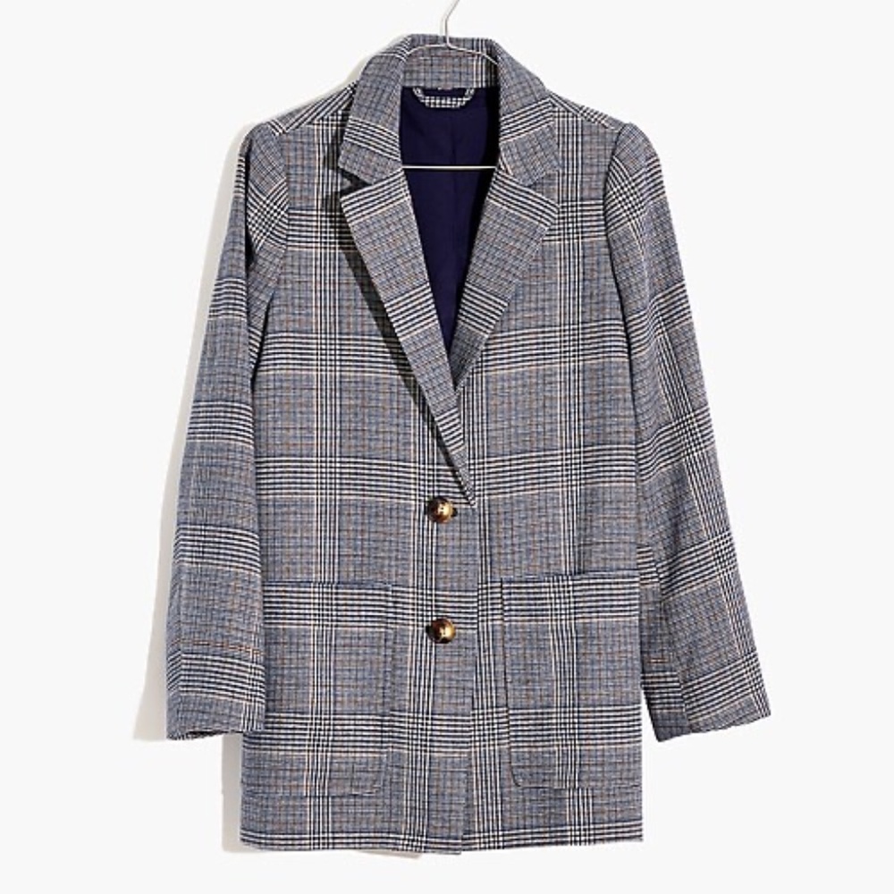 Madewell Dorset Wool Blazer in Navy Glen Plaid
